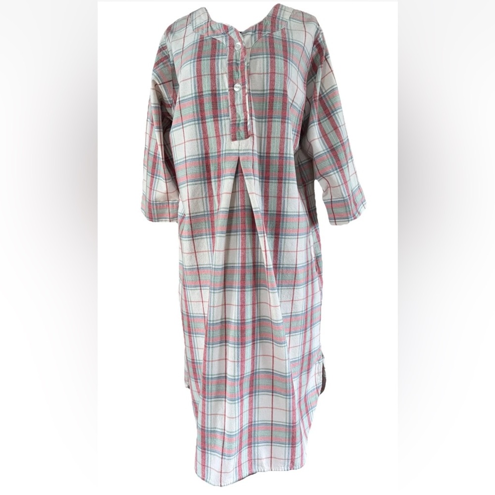 Vermont Country Store Cotton Flannel Nightshirt Pink Plaid Pockets Size Medium